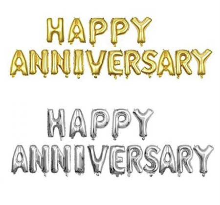 Happy Anniversary Foil Balloons Set - Gold/Silver