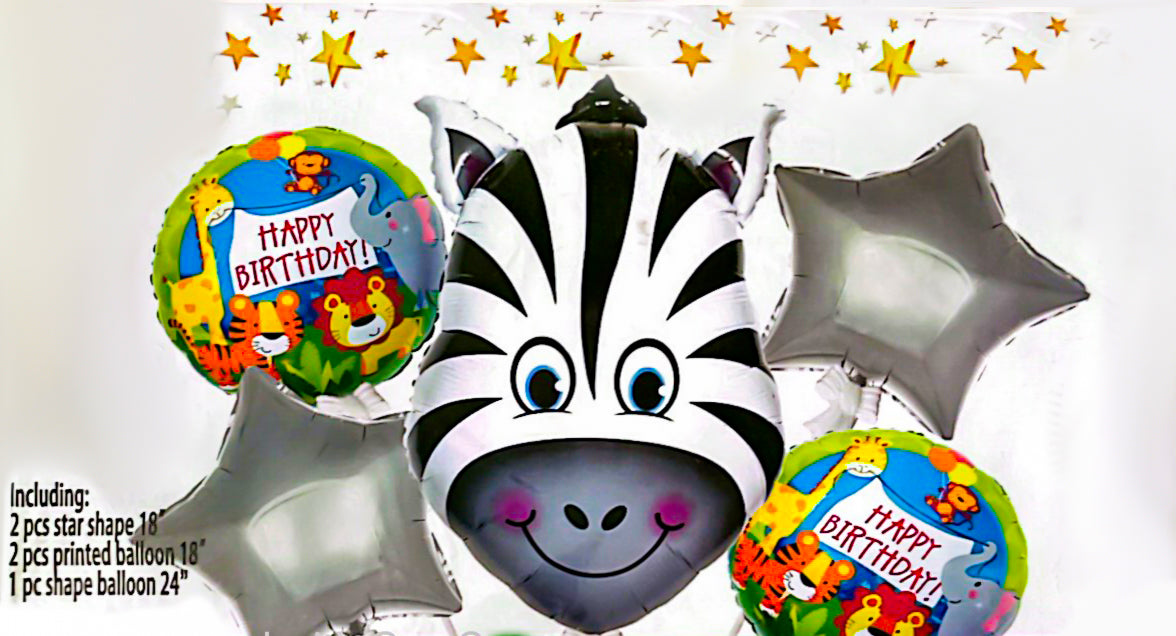 5 pcs Happy Birthday Foil Balloons Jungle Theme
