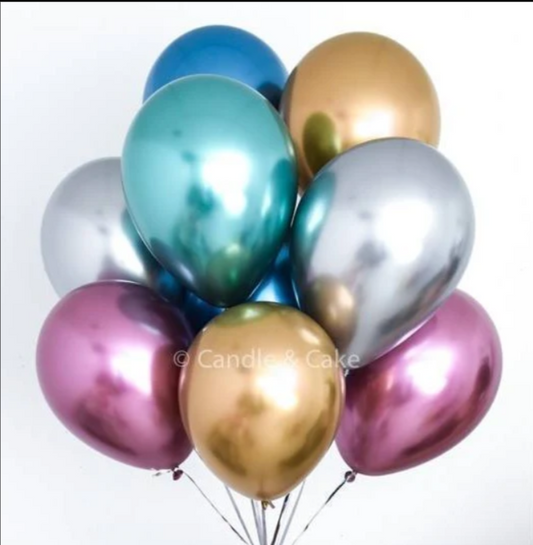 Chrome, Metallic, Shiny Latex Balloons 10" Inch - Single color 10 Pc